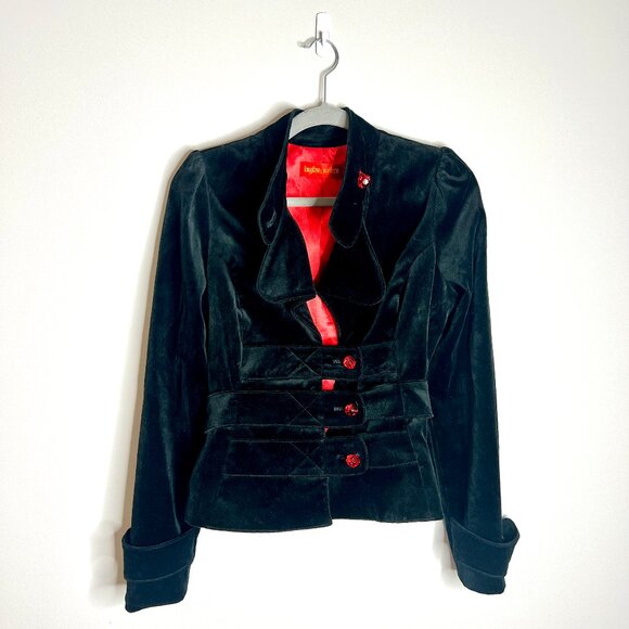Ingwa Melero Black Velvet Red Jeweled Victorian Blazer Jacket Vamp Witchy Sz 8 - Picture 1 of 6
